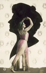 Girl with Striking, Exposed Legs, with Head in Silhouette Behind